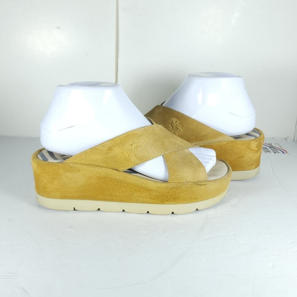 FLY LONDON Women’s Begsfly EU37 US6,5 Yellow Suede Platform Wedge Sandals - Picture 8 of 16